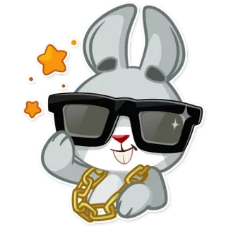 😎 ウサギ, サングラス, 漫画, 動物, ステッカー, クール, ゴールドチェーン telegram sticker