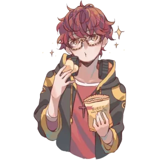😙 뿌리또스칩 anime, cartoon, character, glasses, chips, snack telegram sticker
