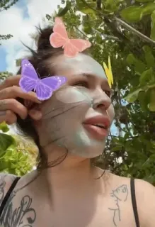 😱 woman, butterflies, face mask, portrait, nature telegram sticker