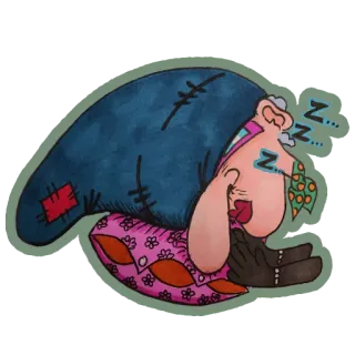 😴 z... sleeping, pillow, cartoon, old woman, nap, zzz whatsapp sticker