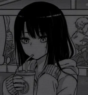 🖤 Anime-Mädchen, Trinken, Monochrom, Cartoon, Kawaii, Niedlich telegram sticker