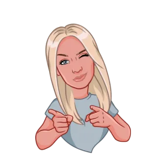 😉 vrouw, meisje, blond, knipoog, wijzen, cartoon, sticker telegram sticker
