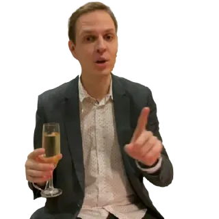 ☝️ mężczyzna, garnitur, szampan, szklanka, wskazywanie, celebracja telegram sticker