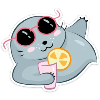 🍹 Seehund, Cartoon, Niedlich, Sommer, Sonnenbrille, Getränk, Tier telegram sticker