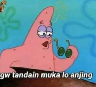 🙂 Patrick Star Spongebob Squarepants gw tandain muka lo anjing Patrick Star, Spongebob, cartoon, sunglasses, insult, meme telegram sticker