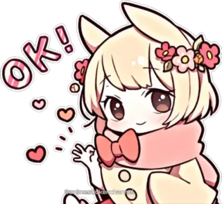 😁 OK! Anime, Hase, Süß, Kawaii, Herzen, Ok telegram sticker