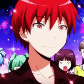 🎈 Karma Akabane Assassination Classroom anime, cabelo vermelho, sorriso, personagem, mangá whatsapp sticker
