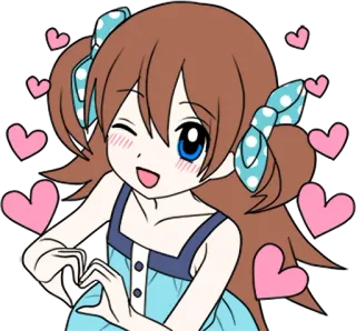 😍 Anime, Dziewczyna, Serce, Miłość, Kreskówka, Kawaii, Słodki telegram sticker