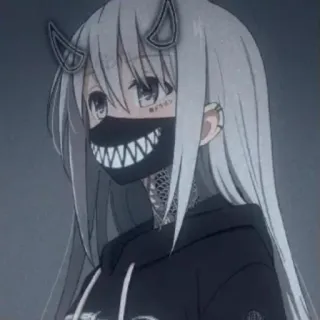 🖤 Аниме, Девушка, Рога, Маска, Толстовка, Милый, Стикер telegram sticker