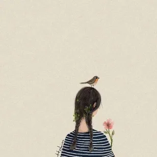 🌸 девушка, птица, цветок, искусство, иллюстрация, природа telegram sticker