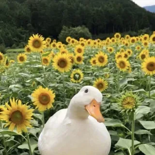 🌻 duck, sunflower, nature, field, yellow whatsapp sticker