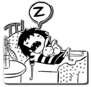 💤 Z 睡眠, 眠り, 眠い, 漫画, ベッド, ウサギ telegram sticker