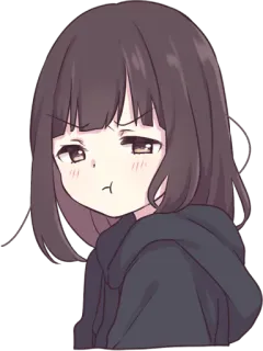 😒 anime, girl, displeased, cute, hoodie telegram sticker