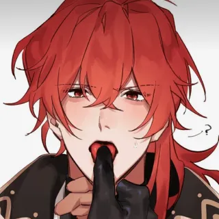 😛 Diluc Genshin Impact anime, videogioco, capelli rossi, guanti, lingua telegram sticker