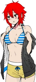 🤔 Anime, Biquíni, Mulher, Verão, Cabelo ruivo whatsapp sticker