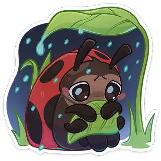 ☔️ เต่าทอง, แมลง, น่ารัก, ฝน, คาวาอิ, ธรรมชาติ, สติกเกอร์ telegram sticker