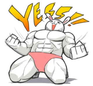 🌟 YES! Hase, Muskel, Ja, Aufgeregt, Cartoon whatsapp sticker