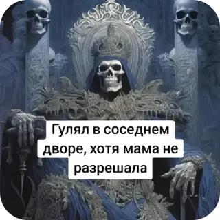 😎 Гулял в соседнем дворе, хотя мама не разрешала 骸骨, 王座, ユーモア, ロシア, 歩行, 隣人, 母親 telegram sticker