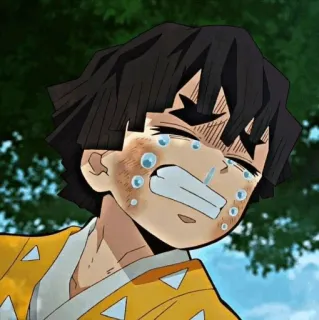 👺 Zenitsu Agatsuma Demon Slayer 젠이츠, 귀멸의 칼날, 애니메이션, 울음, 슬픈, 캐릭터 telegram sticker