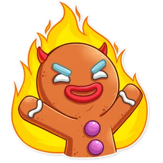 😈 biscoito de gengibre, diabo, raiva, desenho animado, chamas, fofo, zangado telegram sticker