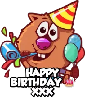 😘 HAPPY BIRTHDAY XXX birthday, celebration, party, animal, hat, balloons, cake telegram sticker