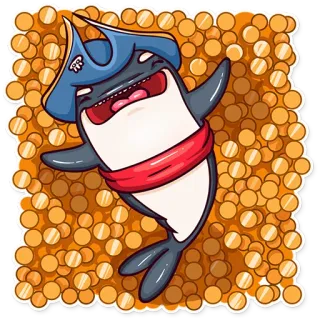 💰 orca, pirate, treasure, coins, cartoon, animal, sea telegram sticker