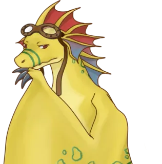 🤔 dragón, aviador, gafas, amarillo, criatura fantástica, lagarto whatsapp sticker