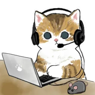 👩‍💻 gato, ordenador, gamer, auriculares, ratón, portátil, animal whatsapp sticker