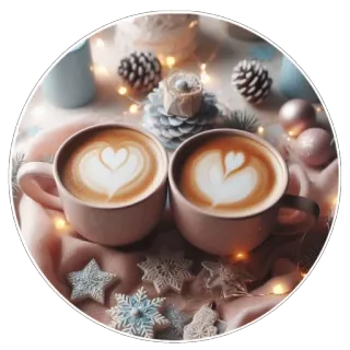 ☕️ cà phê, latte, mùa đông, giáng sinh, bánh quy, trái tim, đồ uống whatsapp sticker