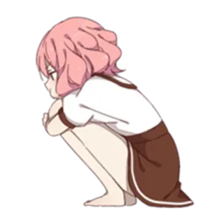 😤 Anime, Fille, Triste, Accroupie, Cheveux Roses, Dessin animé whatsapp sticker