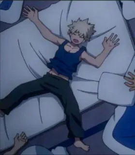 🔲 Katsuki Bakugo My Hero Academia Аниме, Персонаж, Спит, Кровать, Расслабленный, Бакуго, Кацуки whatsapp sticker