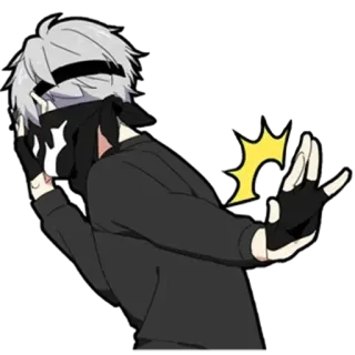😟 anime, character, mask, gloved, white hair, gesture telegram sticker