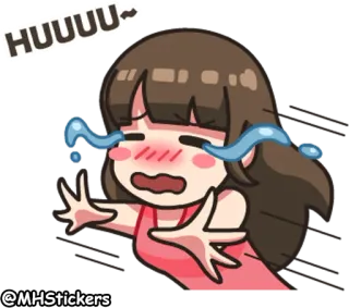 😭 HUUUU~ crying, sad, emotion, anime, girl, cartoon telegram sticker