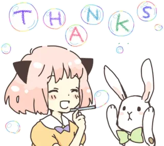 ☺️ THANKS obrigado, bolhas, garota anime, coelho, fofo, desenho animado telegram sticker