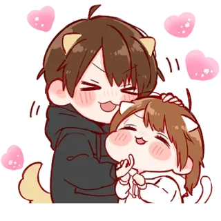 ❤️ paar, süß, anime, katzenohren, cartoon, liebe, umarmung telegram sticker