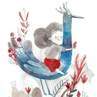 🦄 girl, bird, friendship, fantasy, whimsical, illustration, art whatsapp sticker