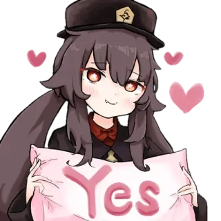 ✅ Hu Tao Genshin Impact Yes Anime, Mädchen, Herzen, Süß, Videospiel, Kissen whatsapp sticker