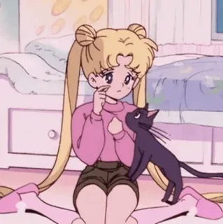 🌿 Sailor Moon anime, cartoon, cat, character, girl, bedroom, Usagi Tsukino telegram sticker