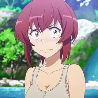 💎 Anime, Mulher, Menina, cabelo ruivo, Camiseta regata, Desenho animado, Ao ar livre, Água telegram sticker
