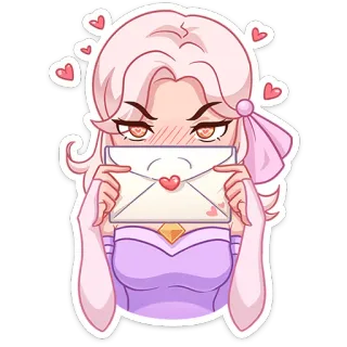 🥰 Мультфильм, Наклейка, Милый, Конверт, Любовь, Сердечки, Девушка, Розовые волосы telegram sticker