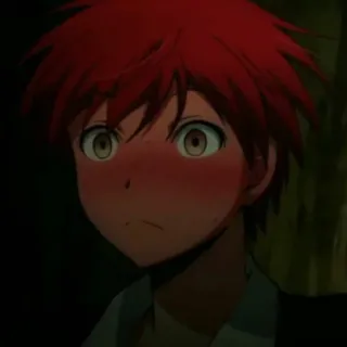 🎈 Karma Akabane Assassination Classroom anime, cabelo ruivo, ruborizar, desenho animado, menino whatsapp sticker