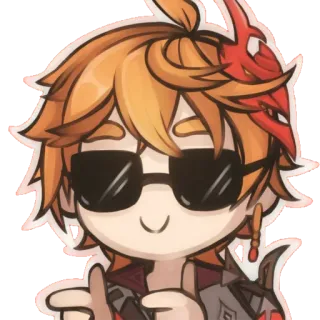 😎 Childe Genshin Impact animé, jeu vidéo, chibi, lunettes de soleil, genshin impact, childe whatsapp sticker