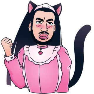 😾 man, cat ears, cosplay, pink dress, beard, cat, cute, funny whatsapp sticker