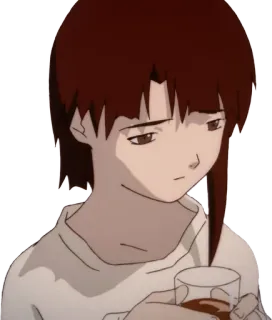 ✂ Lain Iwakura Serial Experiments Lain anime, gadis, lain, iwakura, serial experiments lain, sedih, minuman telegram sticker
