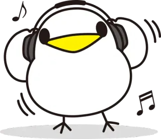 🎶 pássaro, fones de ouvido, música, fofo, desenho animado, kawaii telegram sticker