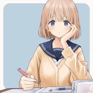 💙 anime, girl, schoolgirl, studying, kawaii, illustration telegram sticker