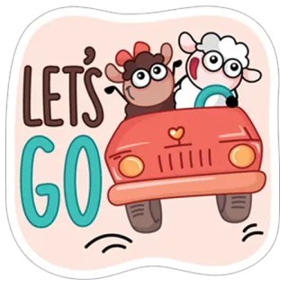 😊 LET'S GO sheep, car, driving, animals, cartoon whatsapp sticker