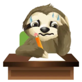 📝 preguiça, animal, estudando, lápis, suor, ansioso, escrivaninha, escola whatsapp sticker