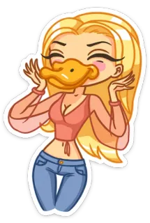 🐥 sticker, cartone animato, ragazza, duck face, bionda, carino telegram sticker