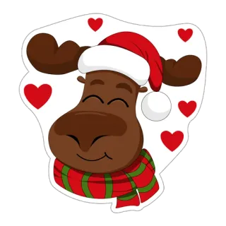 🥰 moose, christmas, holiday, winter, cute, cartoon, scarf, santa hat telegram sticker